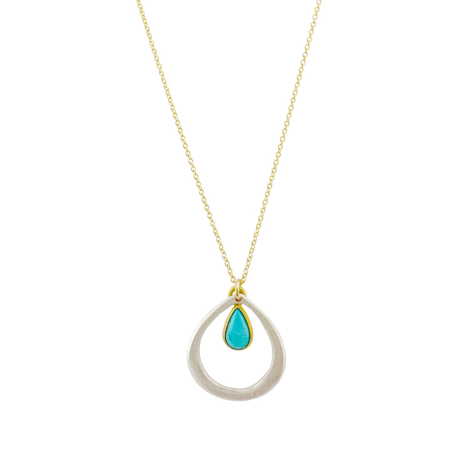 Open Drop w. Turquoise Necklace in Silver or Vermeil
