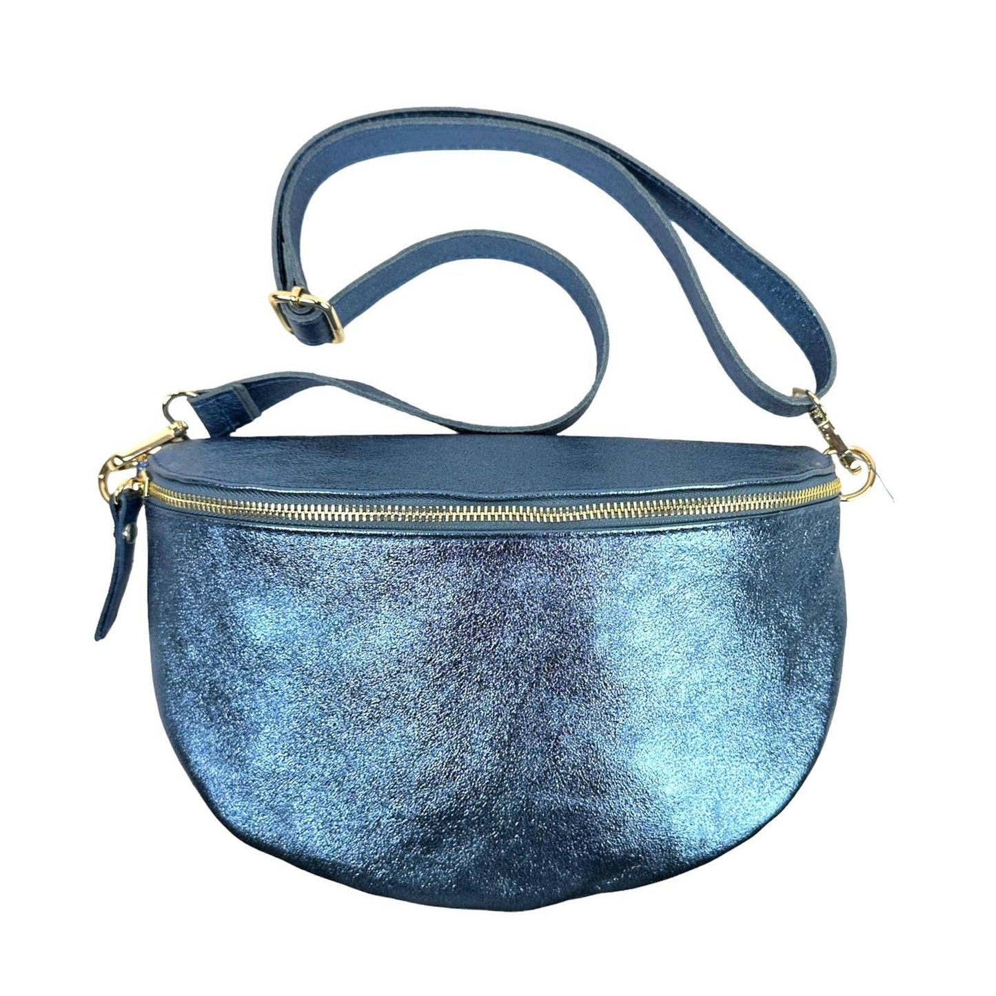 Large Italian Metallic Leather Crossbody/Waist Bag