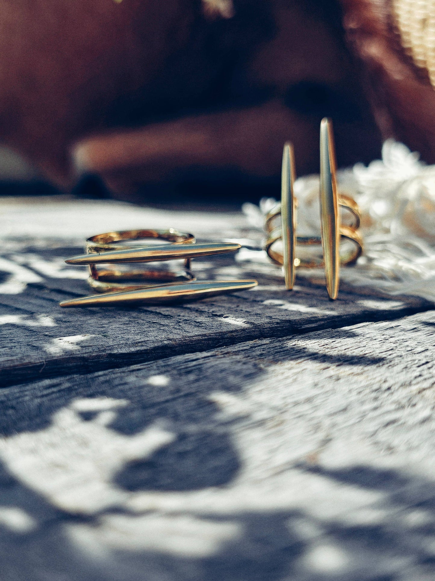 Solid brass double spike needle adjustable ring handcrafted