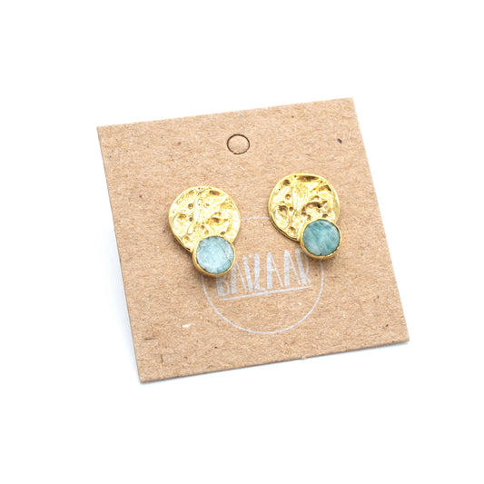 Brass Amazonite Hammered Stud - BR1