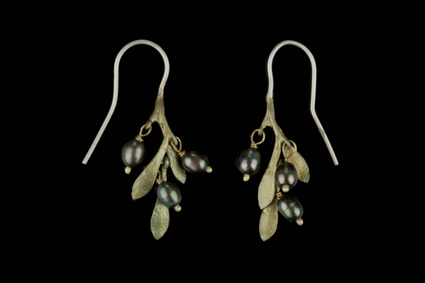 Olive Wire Drop Earrings with Pearl
