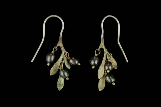 Olive Wire Drop Earrings with Pearl