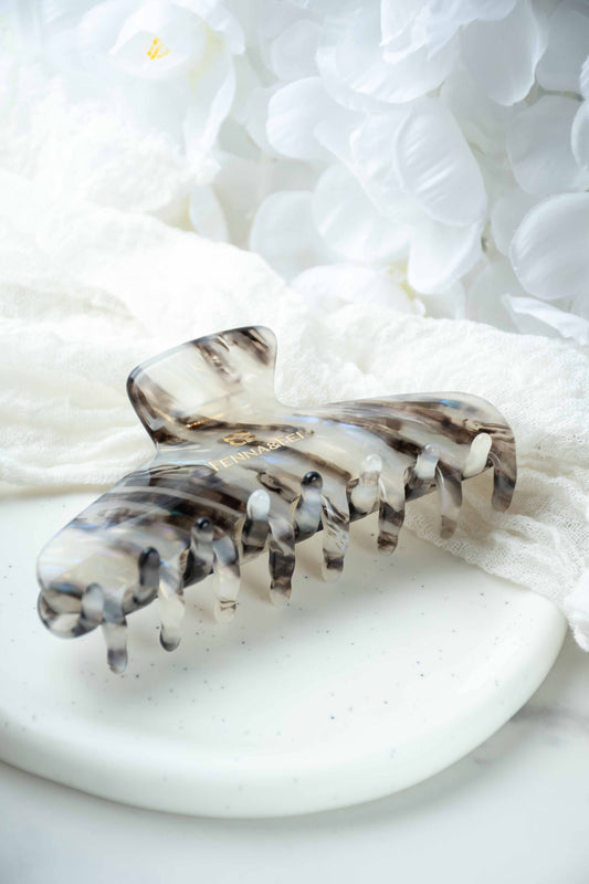 Glamour Grip Wave Claw in Phantom Quartz | Black White Blue Iridescent | Italian Acetate Tortoise Shell Large Hair Clip