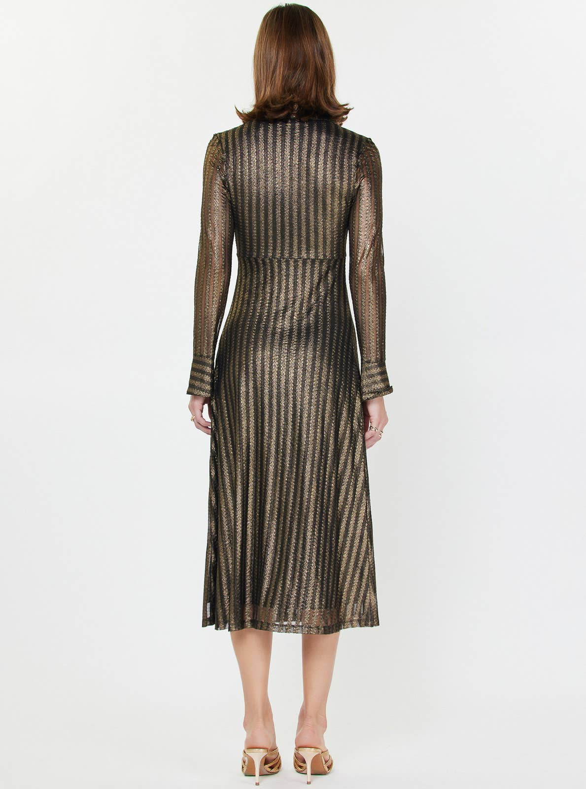 Black/Gold Metallic Striped Midi Dress