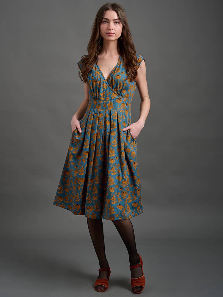 Lucille Dress Teal Floral