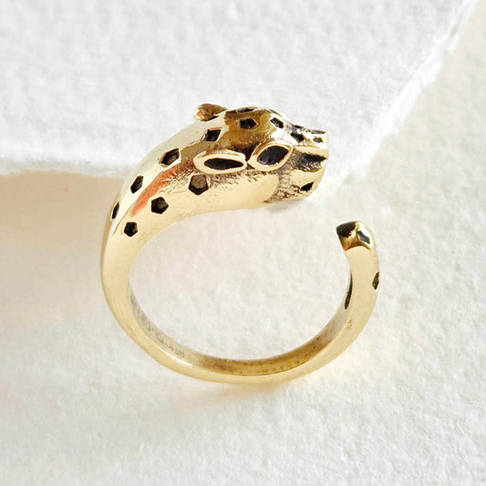 Brass tiger panther animal ring adjustable nature jewelry