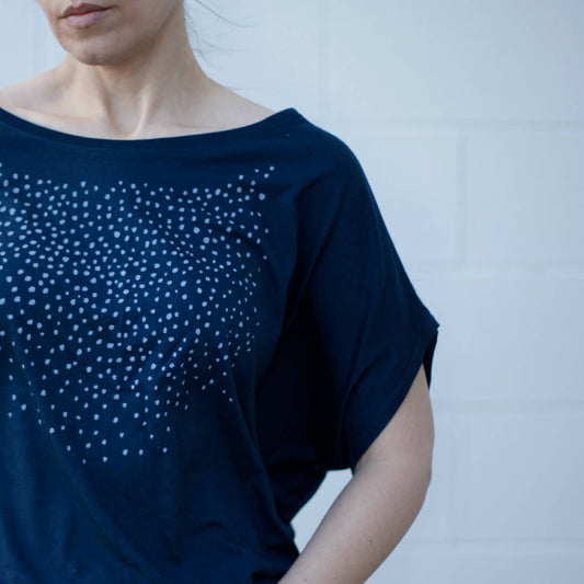 Meteor Shower Dolman Sleeve Organic Bamboo Cotton Tee Blue