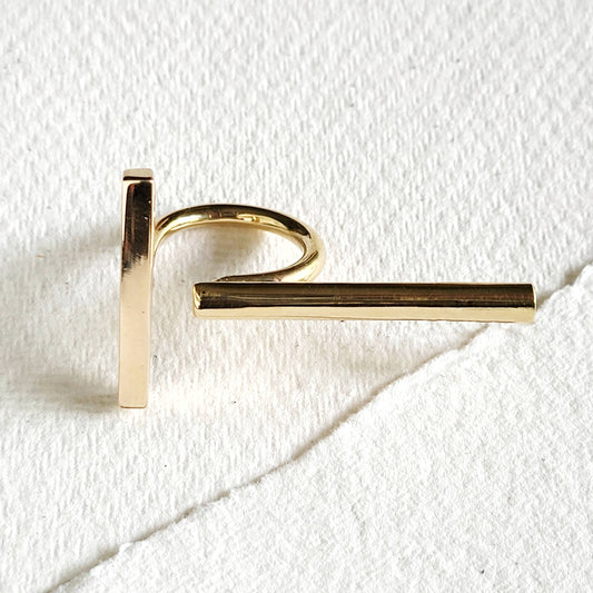 Brass bold designer double bar ring handcrafted Bisjoux #BX02