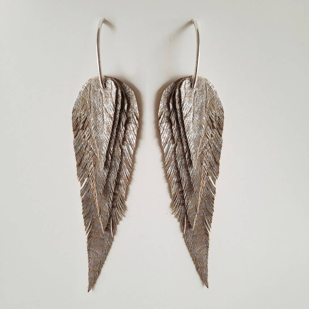 Handmade Metallic Leather Feather Earrings #BX41