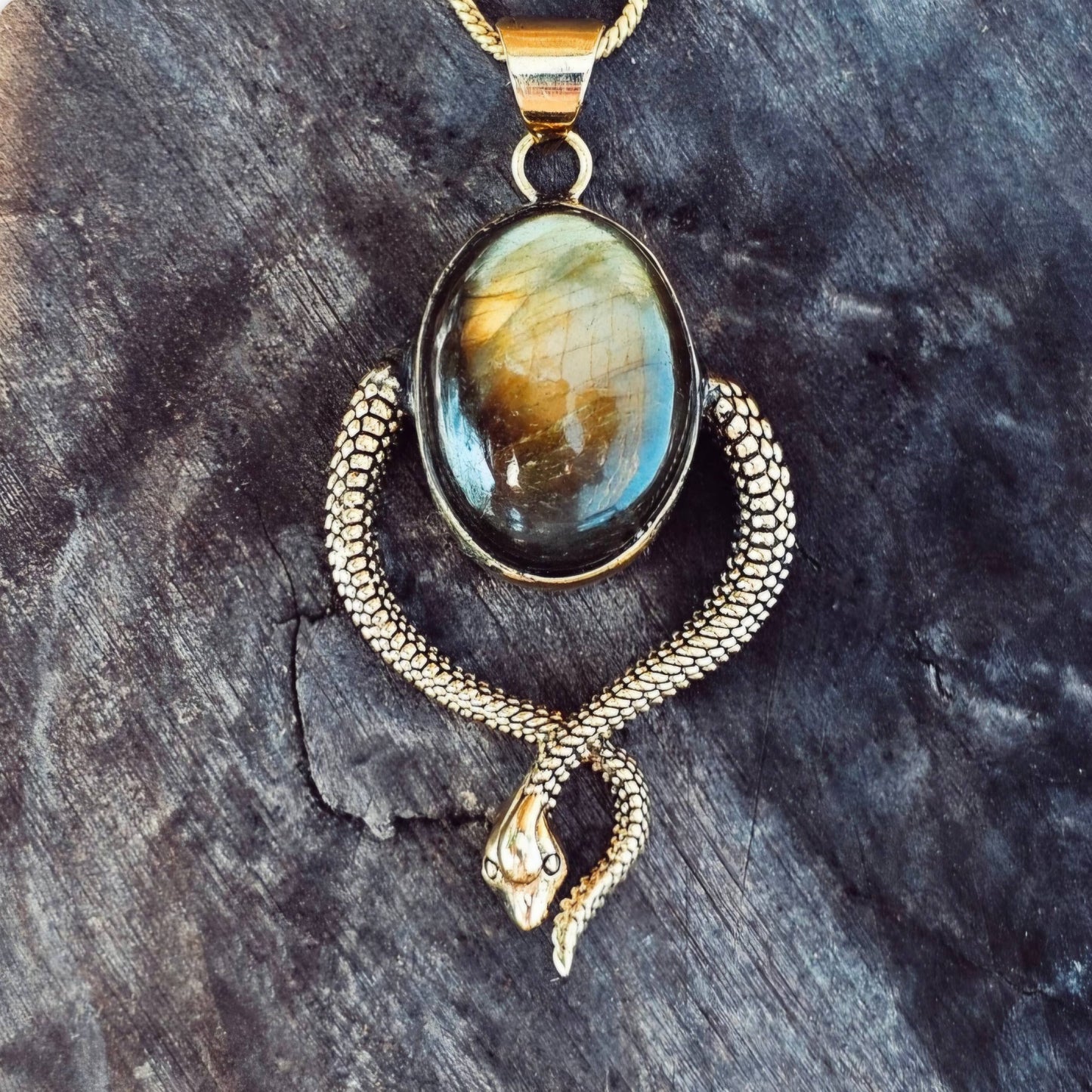 Brass Labradorite Snake Pendant Charm Necklace designer