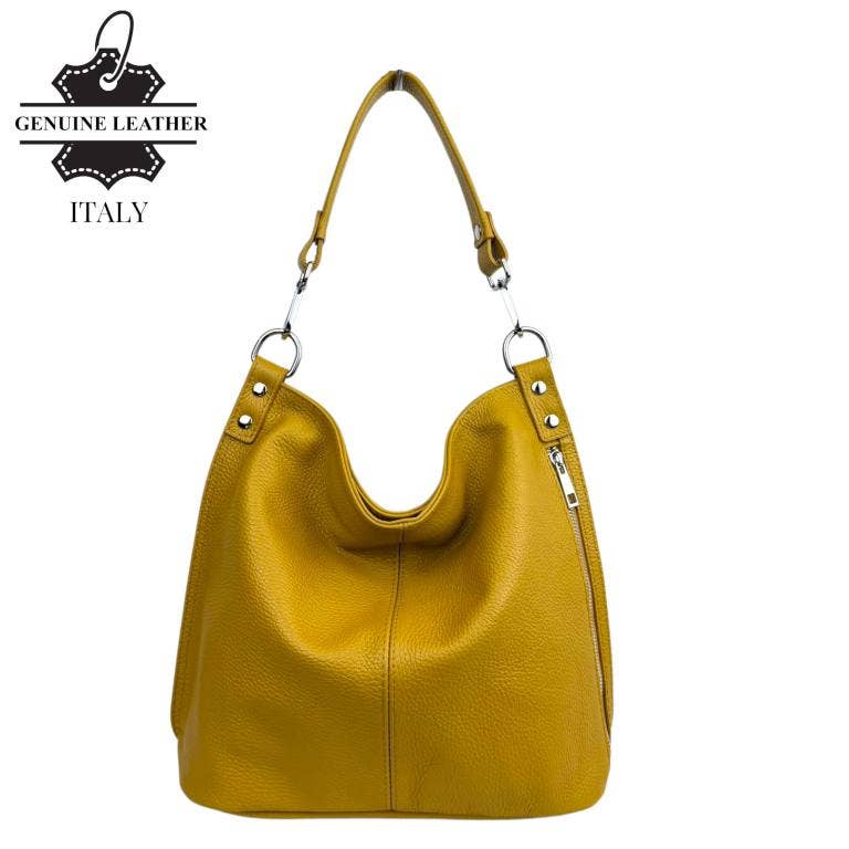 Italian Leather Hobo Bag with Front Pocket B2B 57407