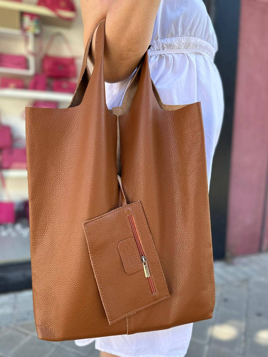 Leather University Shopper Bag with Extra Coin Pocket