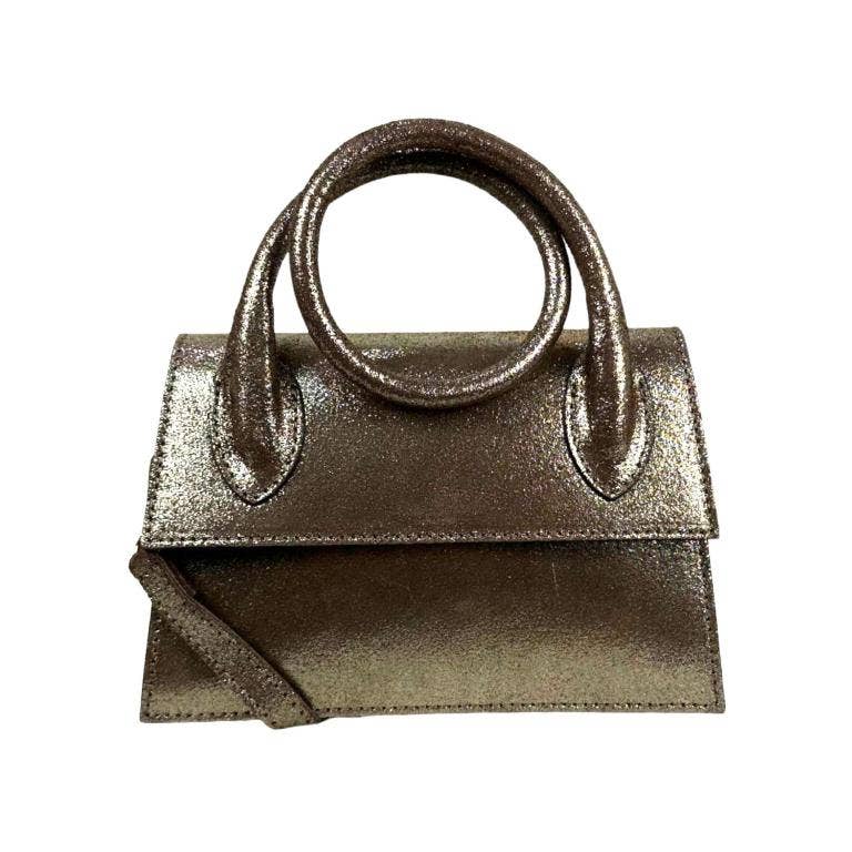 Women's Shiny Leather Shoulder Bag with Long Moldable Handle