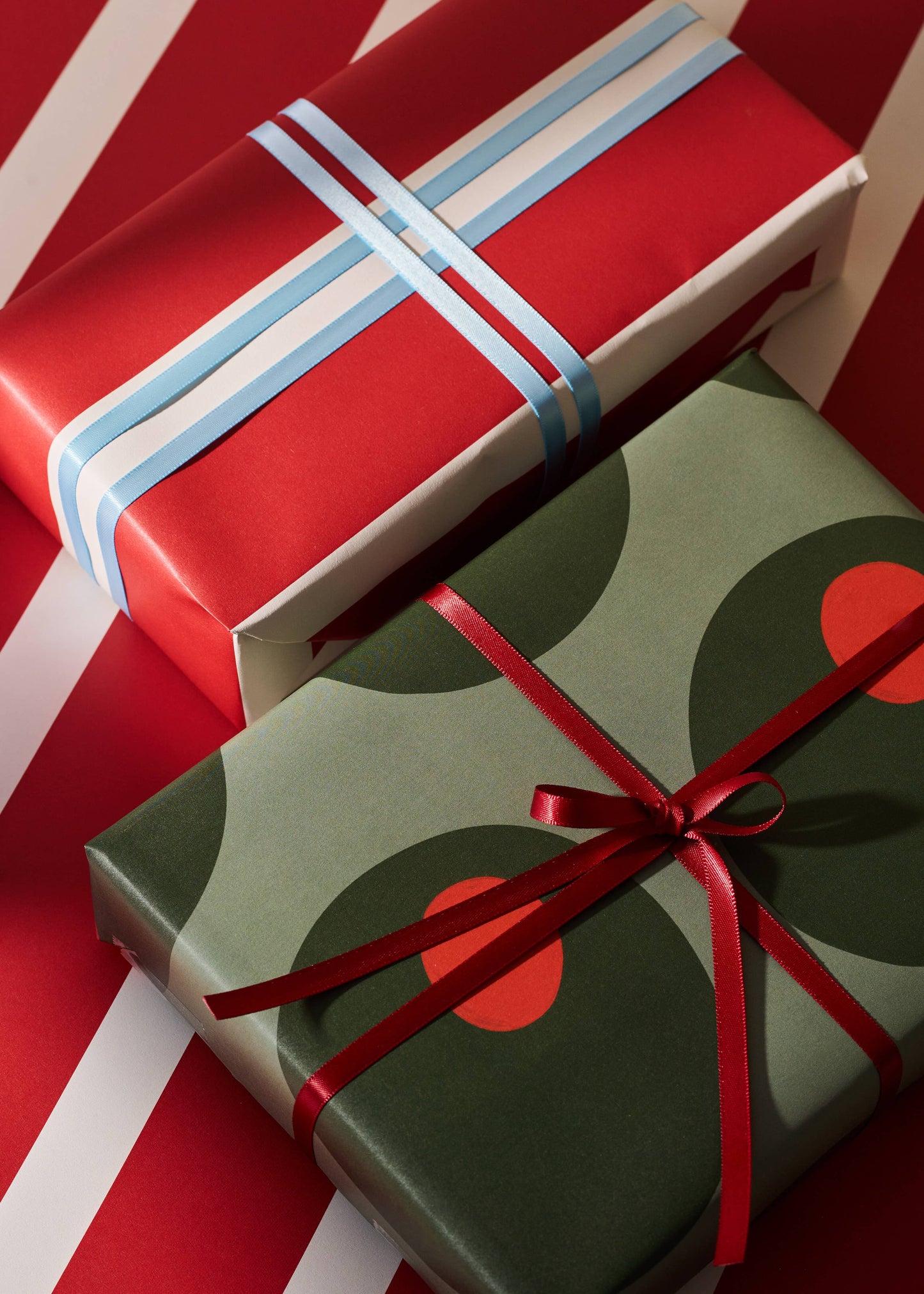 Olive and Red Stripe Double Sided Gift Wrap | Set of 3 Sheets