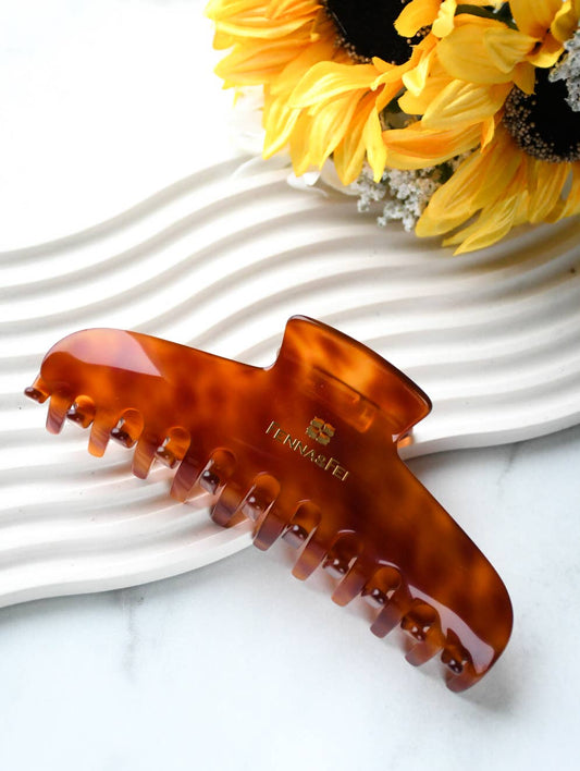 Glamour Grip XL Claw in Barite | Burnt Orange and Brown Tortoise | Italian Acetate Tortoise Shell XL Hair Clip