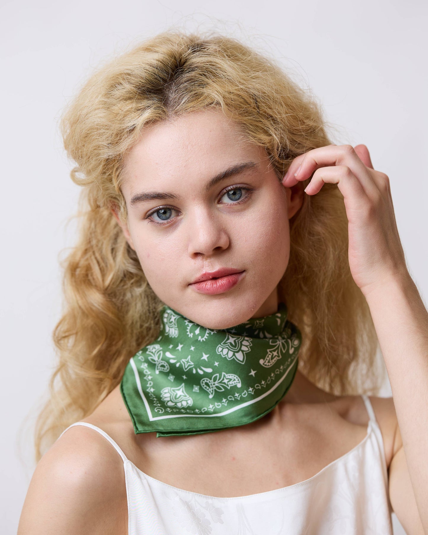 “Paisley" Silk Bandana Scarf - Sagebrush Green