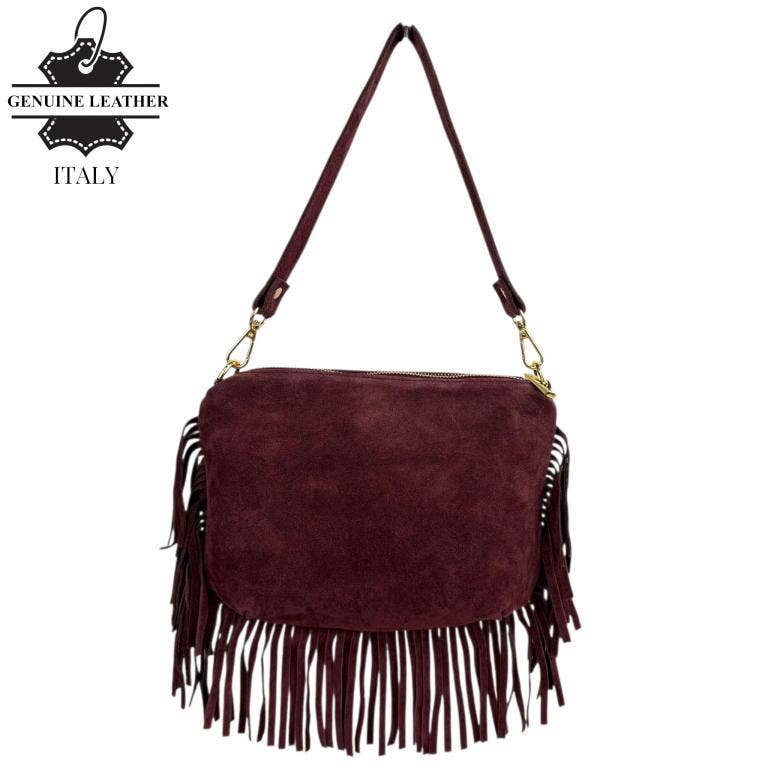 Italian Suede Crossbody Bag with Fringes