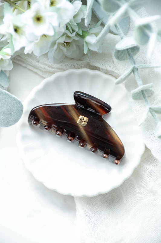 Glamour Grip Mini Claw in Tigers Eye | Bronze Brown Gold Shimmer | Italian Acetate Tortoise Shell Small Hair Clip