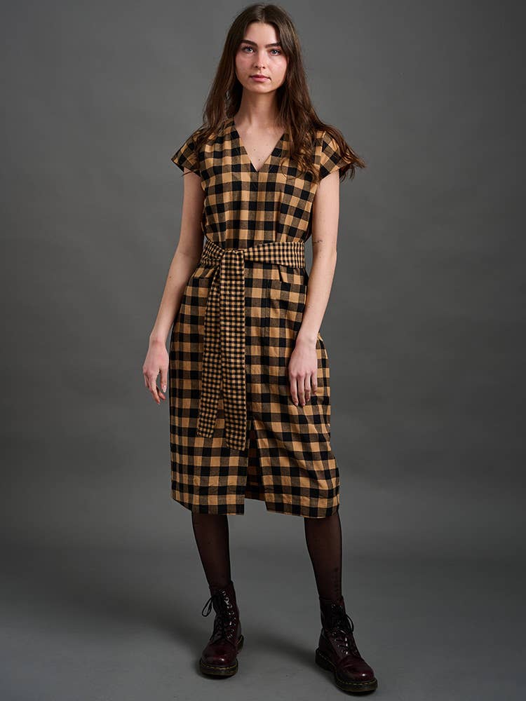 Padma Pocket Dress Black and Tan Mix