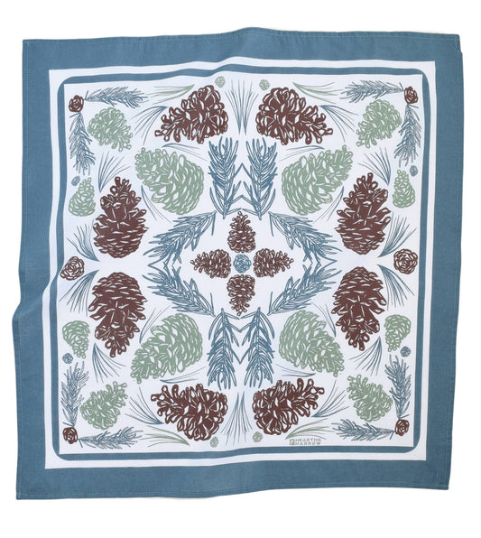 Pine Cone Bandana - 100% Cotton - Woodland - Soft Green