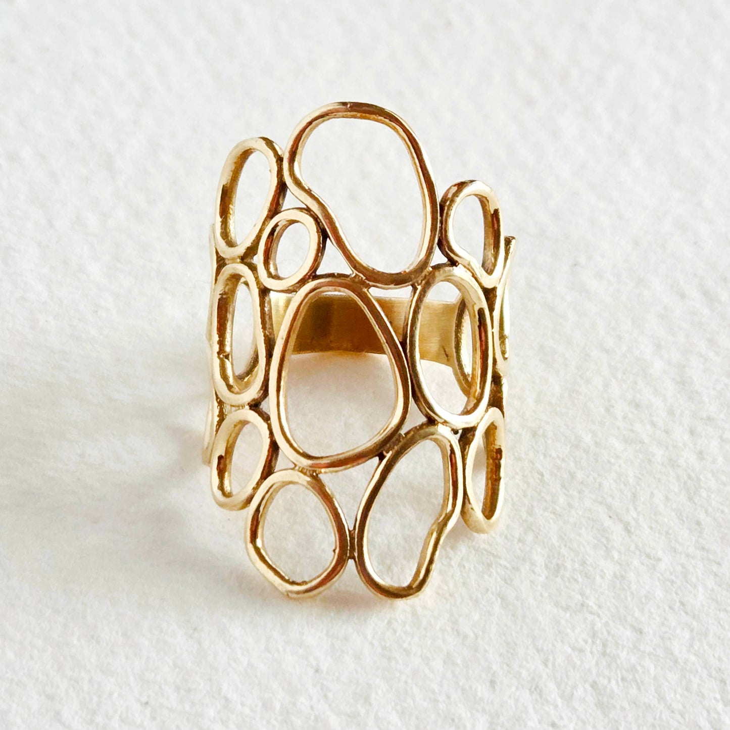 Brass ring freeform orbs organic connected handmade