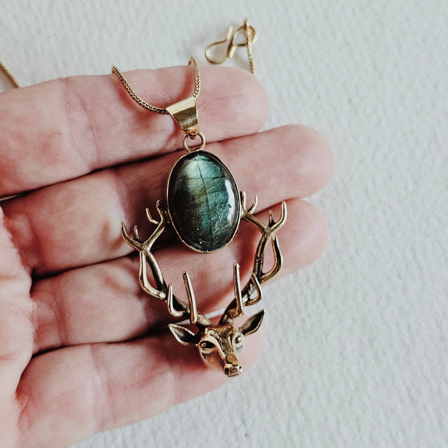 Brass labradorite deer pendant charm necklace designer