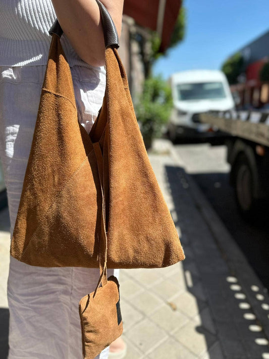 Women's Suede Leather Shoulder Bag with Purse