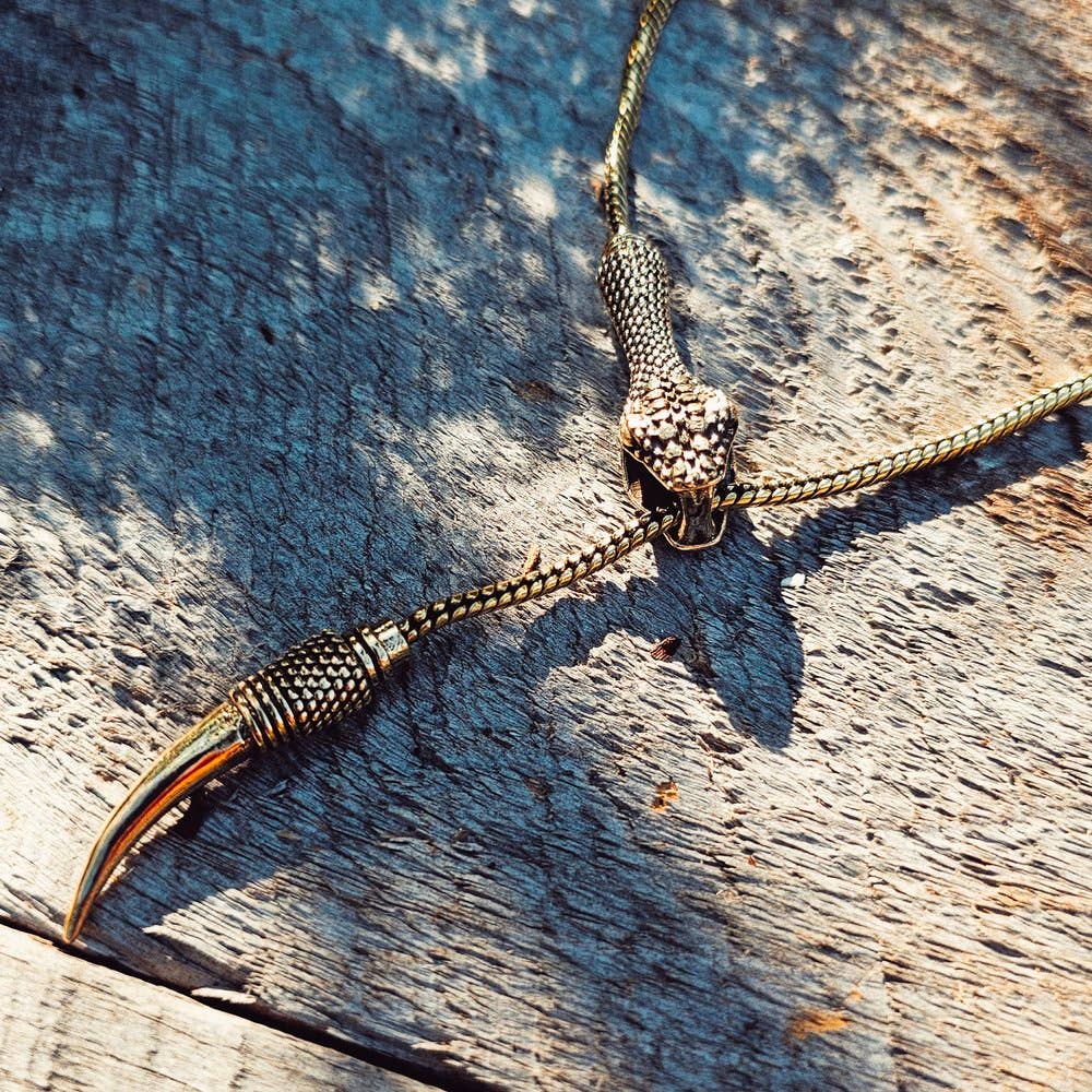 Brass snake chain serpent lariat long necklace #BX24