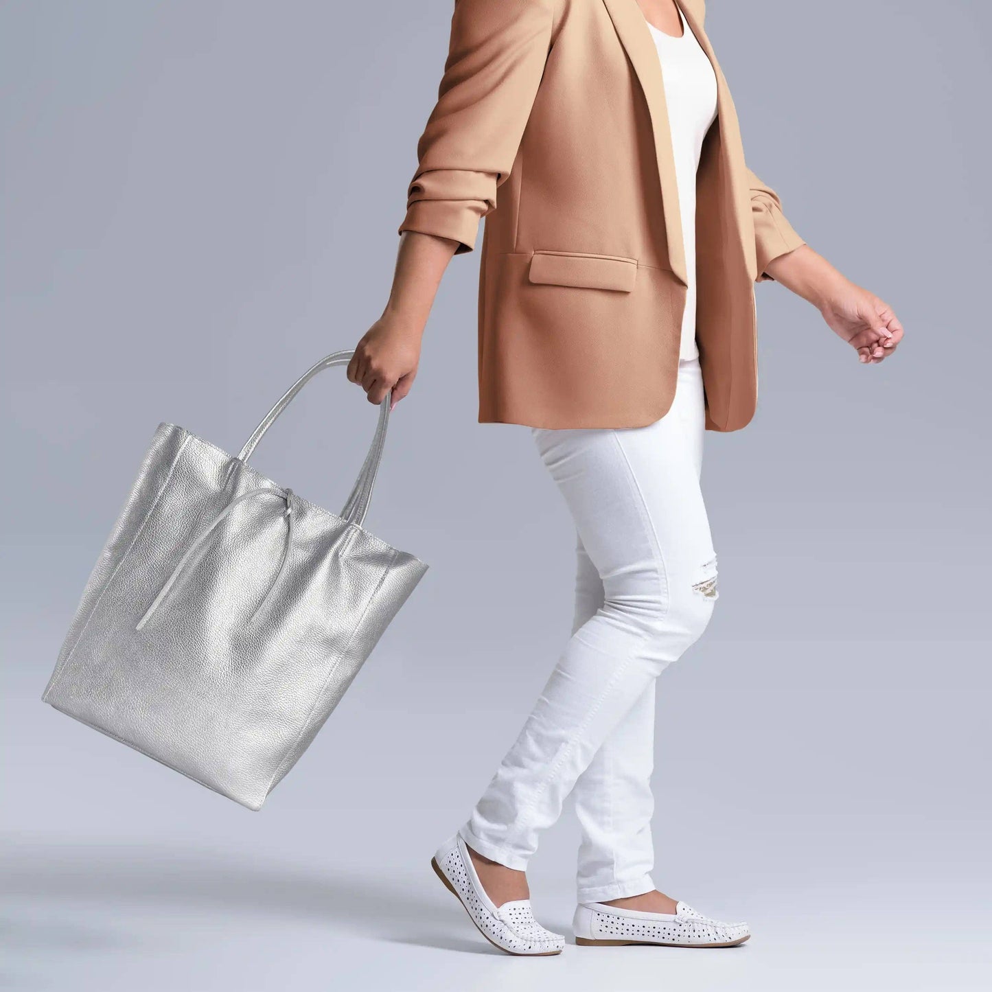 Italian Genuine Metallic Calf Leather Tote Bag 201718