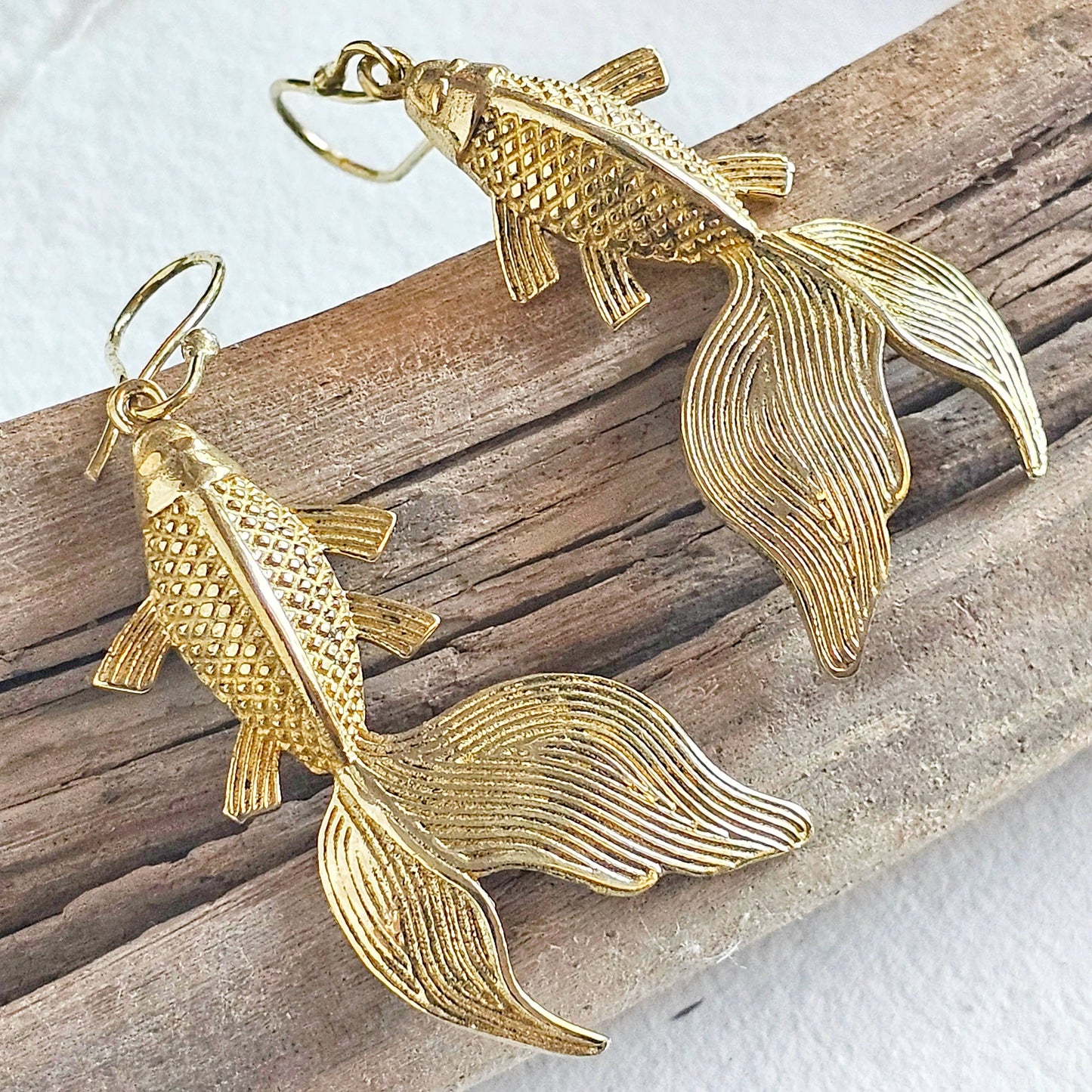 Brass Koi fish design hanging earrings handmade #BX40