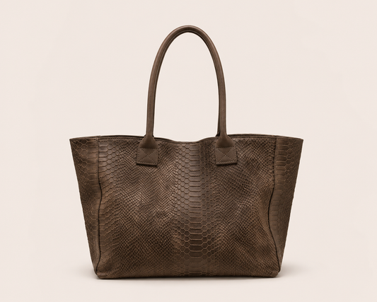 Italian Dark Taupe Python-Embossed Leather Bag –