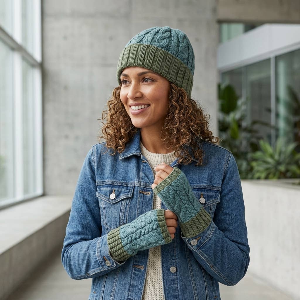 Alpaca Beanie Hat - Braided - Fern