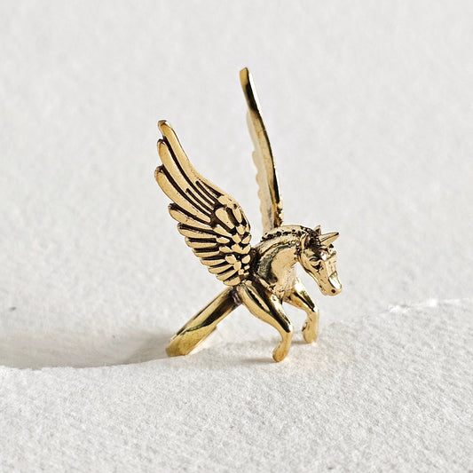 Brass unicorn pegasus animal ring winged horse adjustable