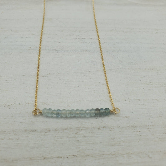 Moss Aquamarine Beaded Bar Necklace | 14K Gold-Fill