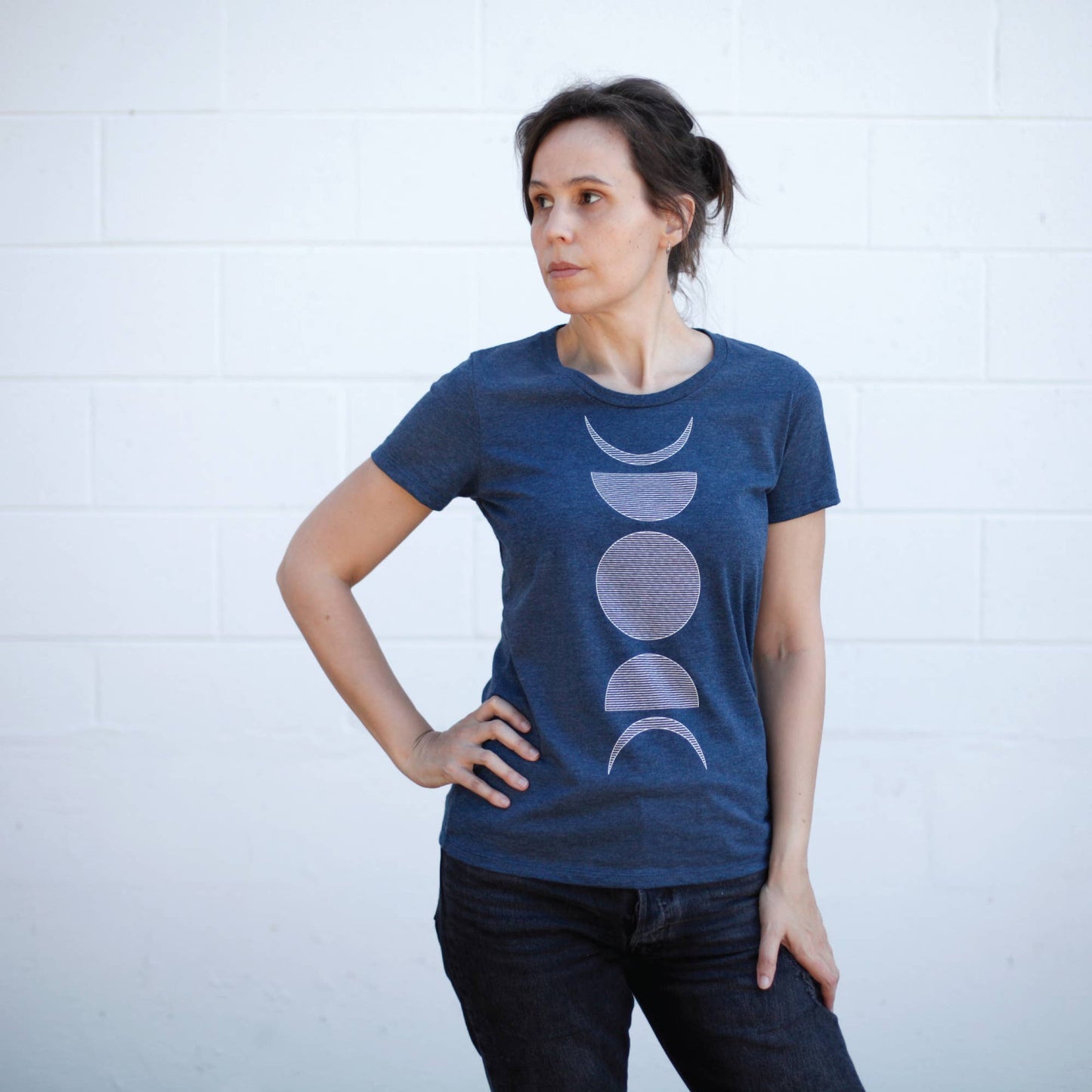 Moon Phase Women's Tee Shirt Made in USA Dusk Blue