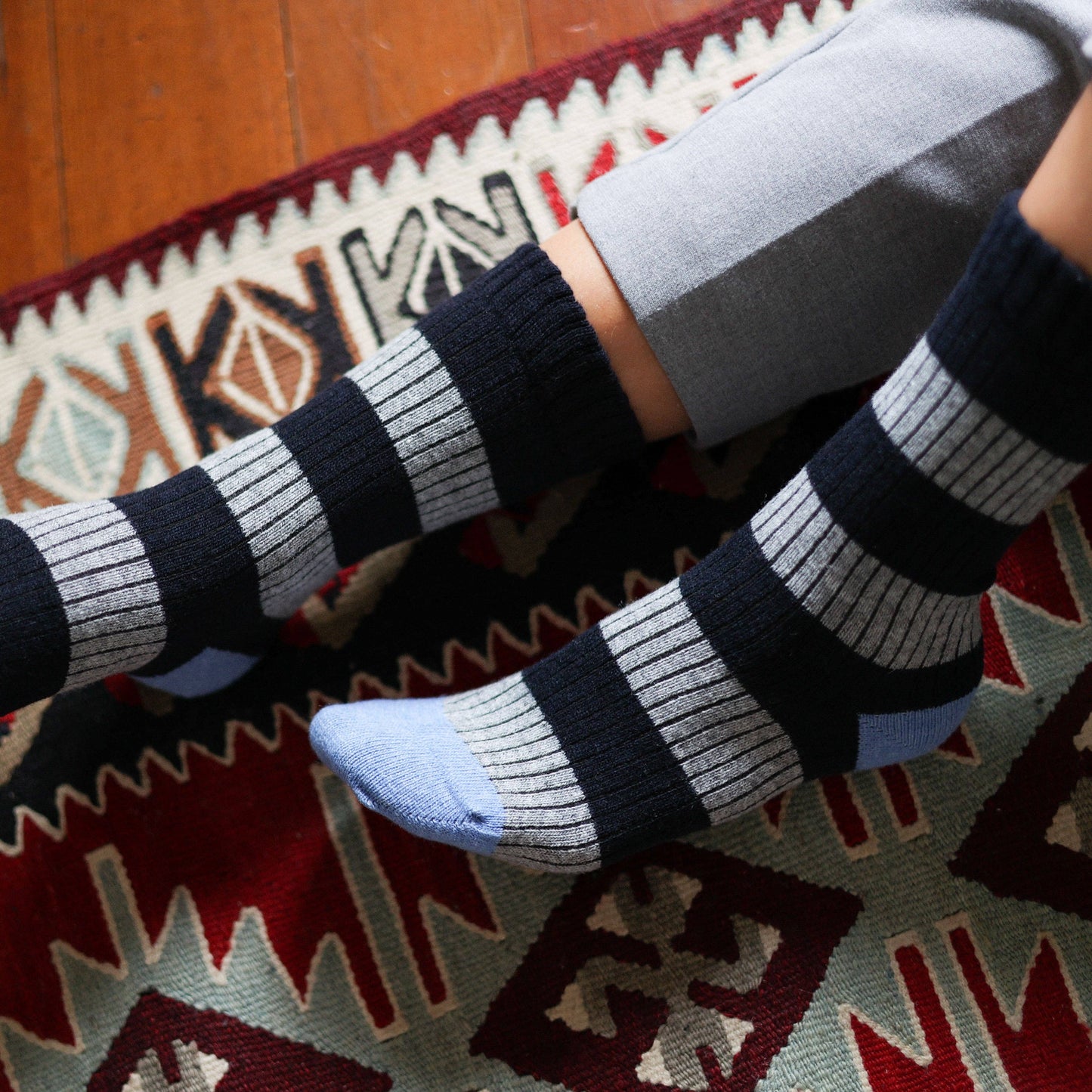 KLUE Merino Wool socks with Stripes | Navy and Grey