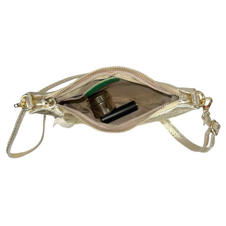 Leather Half Moon Shiny Shoulder Bag