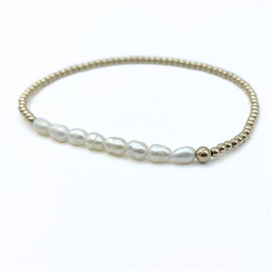 Petite Row Rice Pearl Bracelet with 14k Gold-Filled Beads