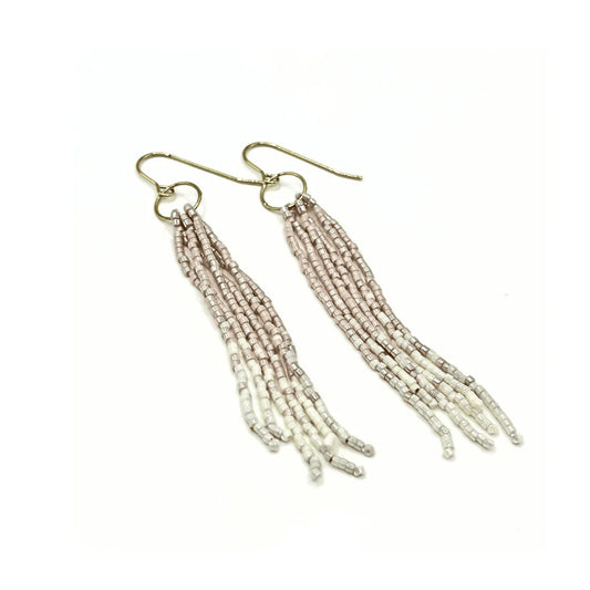 Maui Beaded Dangling Earrings | Light pink & Cotton