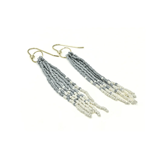 Maui Beaded Dangling Earrings | Light gray & Cotton