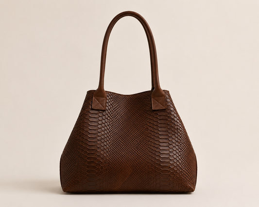 Italian Brown Python-Embossed Leather Bag