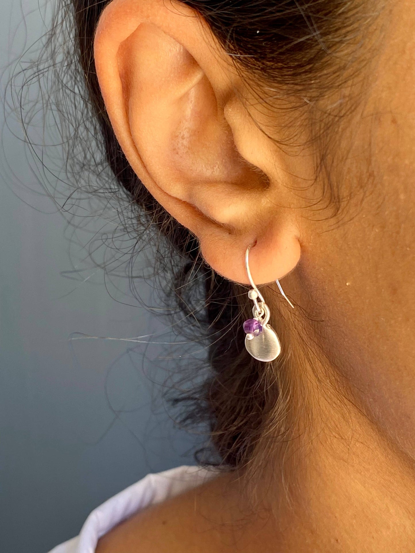 Small Tab with Little Stone Earrings in Silver or Vermeil