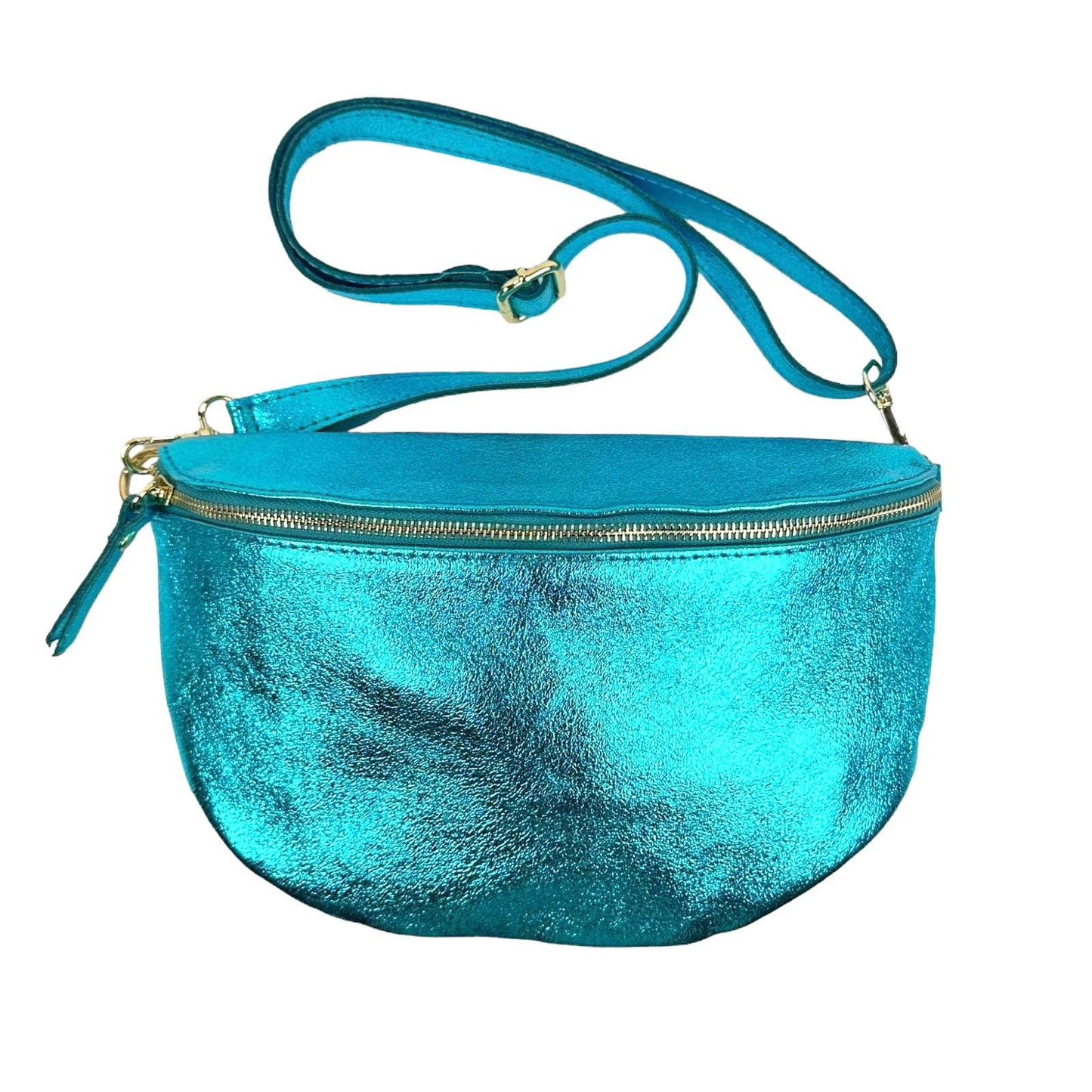 Large Italian Metallic Leather Crossbody/Waist Bag