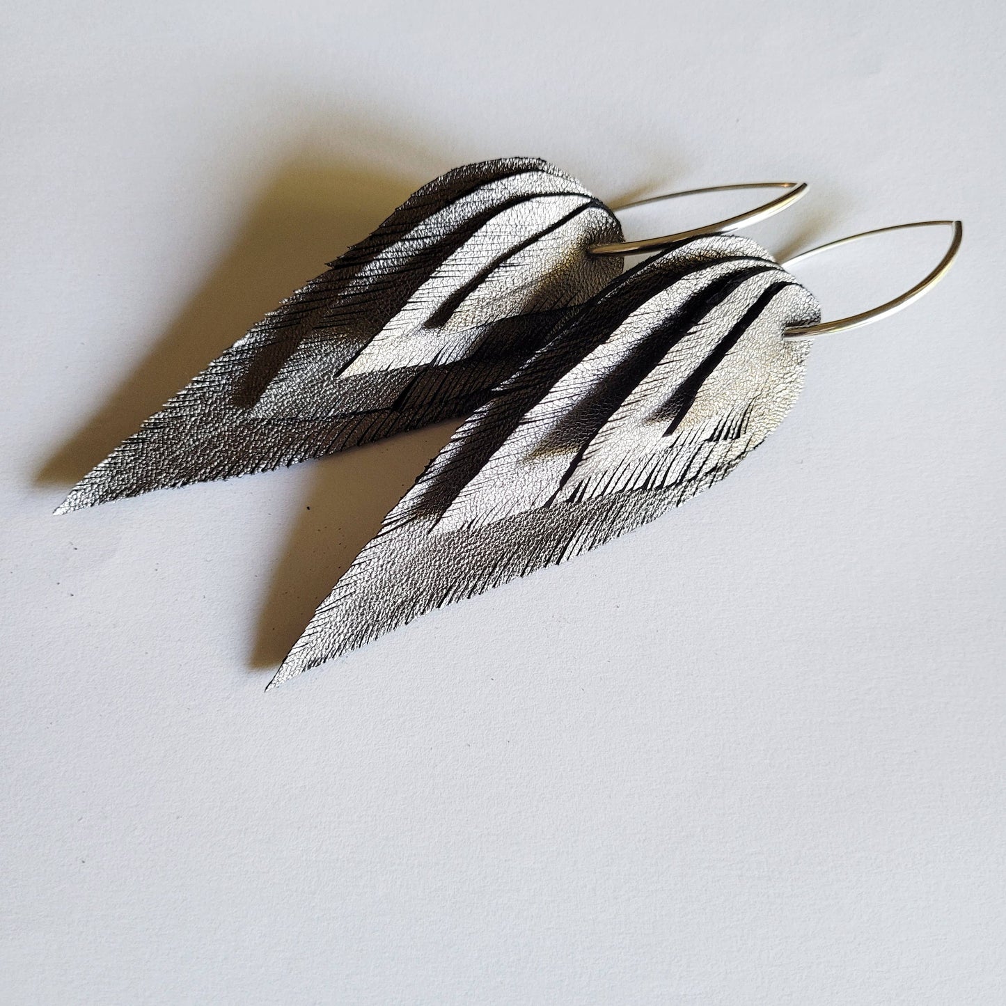 Handmade Metallic Leather Feather Earrings #BX41
