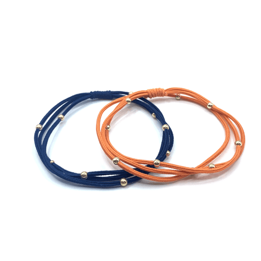 #WP-I - 3mm Gold Water Pony Waterproof Bracelet Hair Bands in Orange and Navy