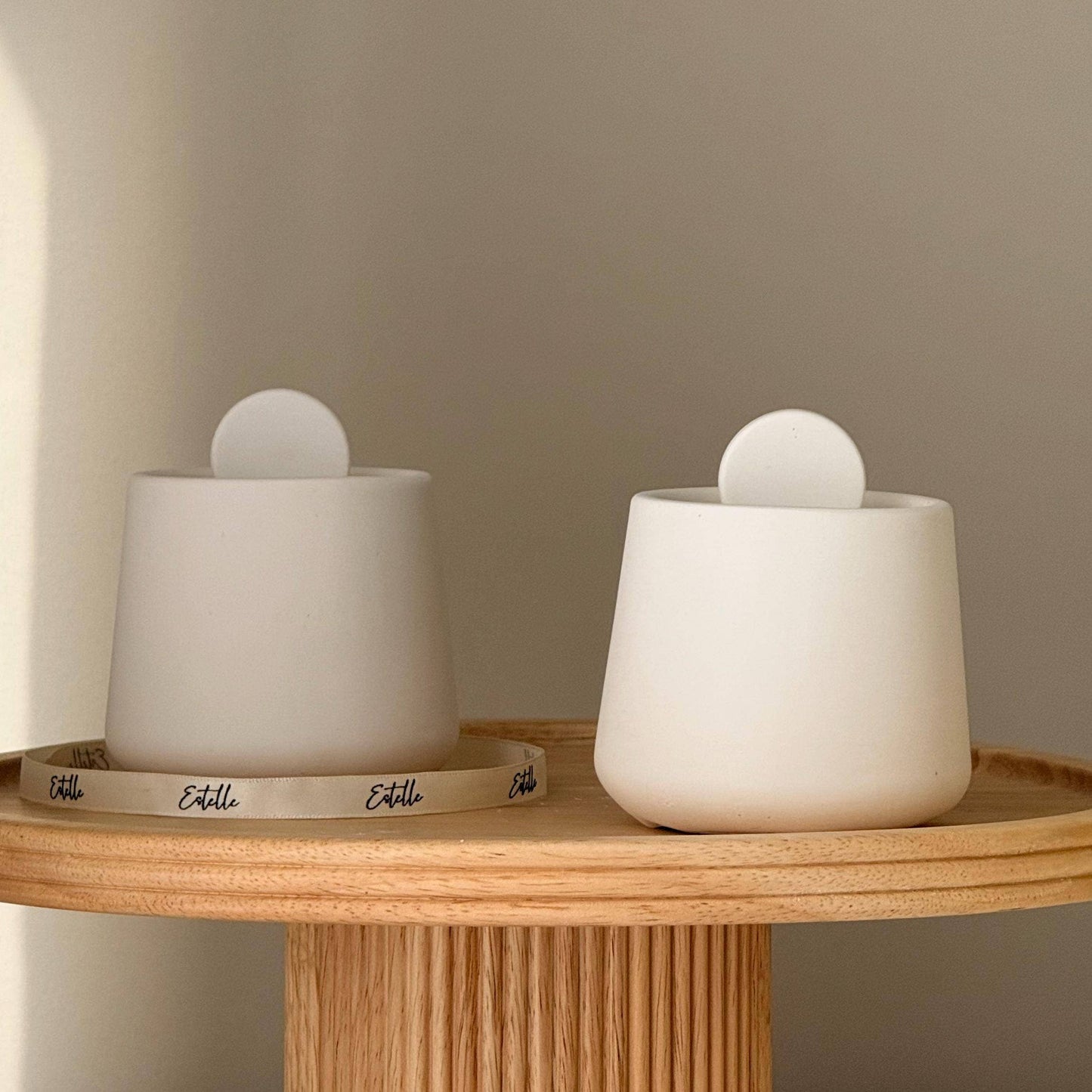 Geometric Soy Wax Candle with Lid Organic Jesmonite Vessel Scented Wood Wick Home Decor