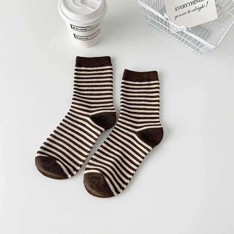 Zebra Stripe Socks - Knitted Cotton Crew Socks For Women