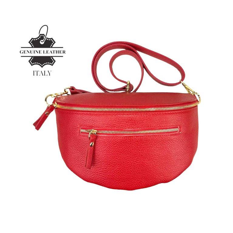Large Italian Leather Waist/Crossbody Bag with Front Pocket