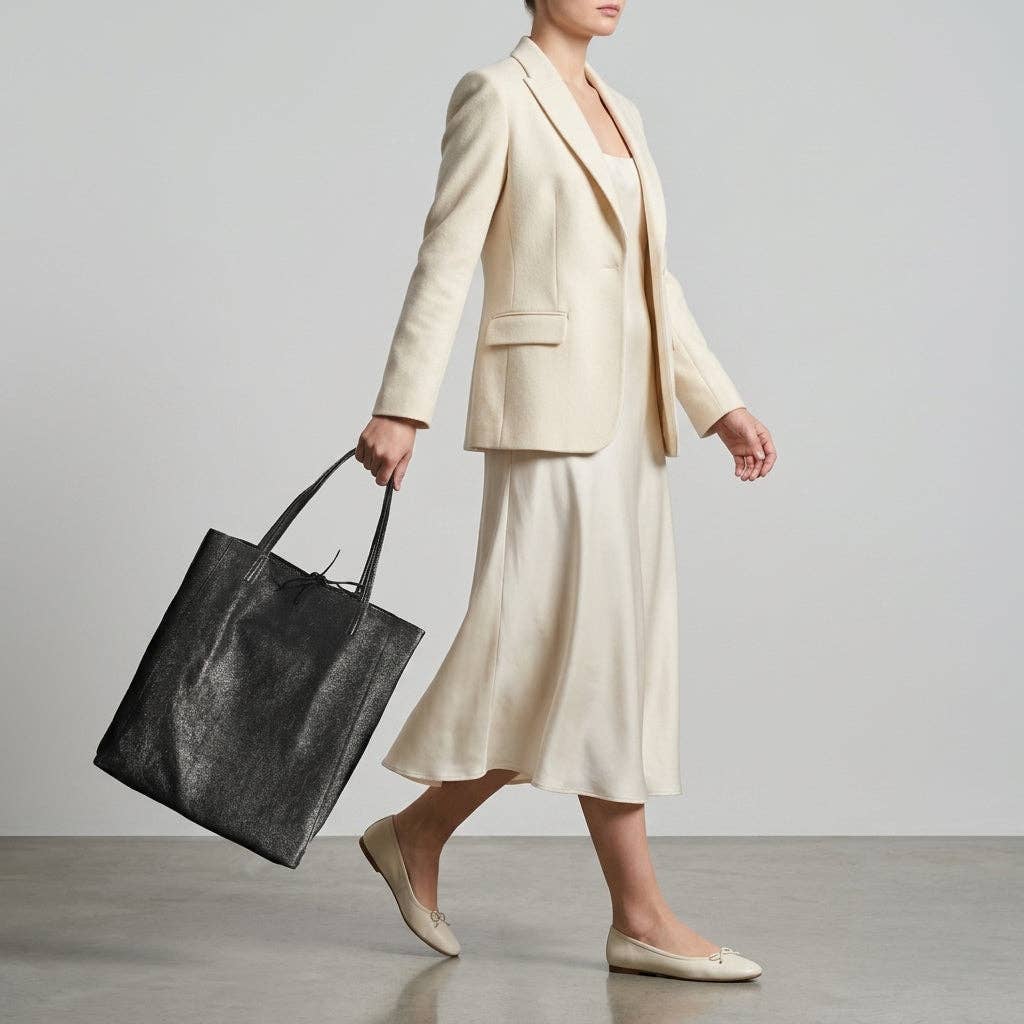 Italian Genuine Metallic Suede Tote Bag 201718