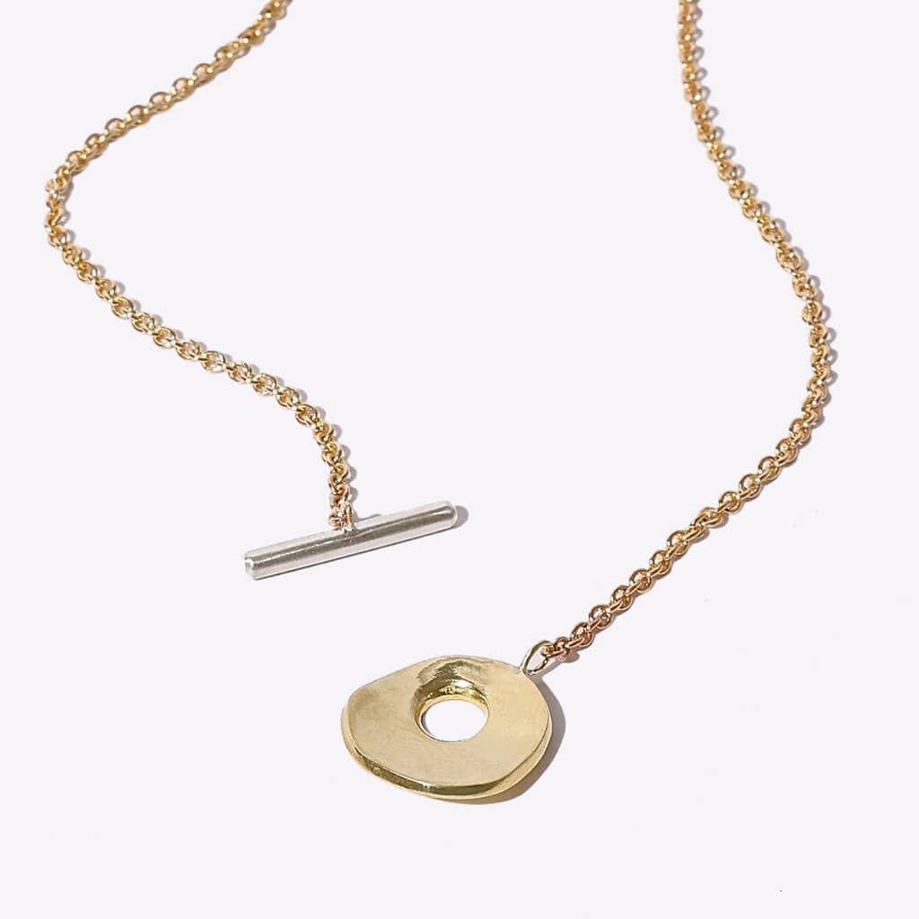 Oyster Lariat Necklace - Brass + Sterling
